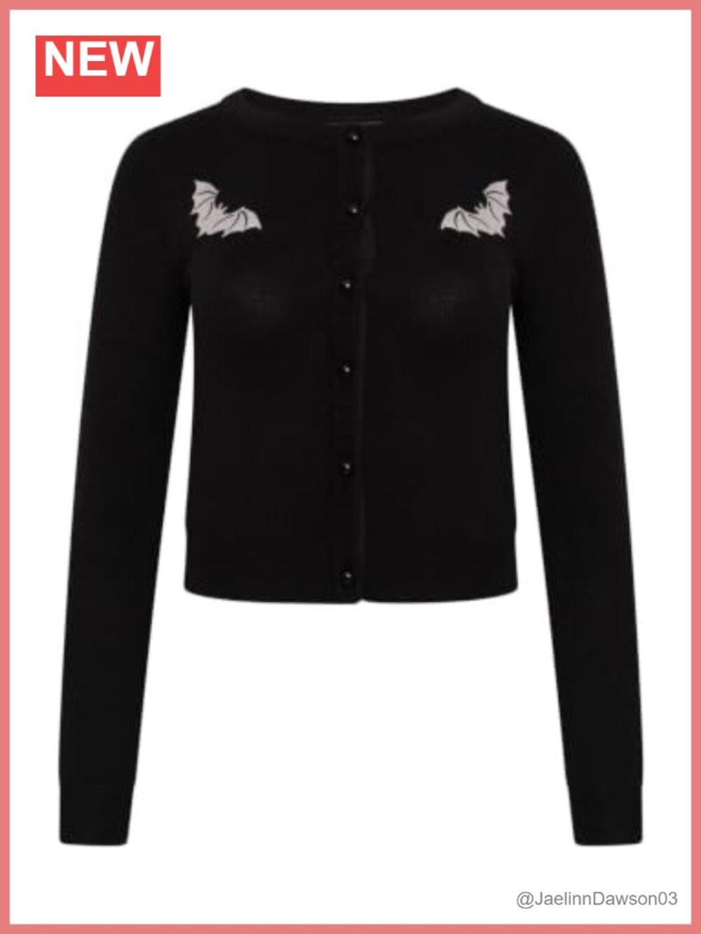 Gothic Bat Embroidered Cardigan Button Front Knit Long Sleeve